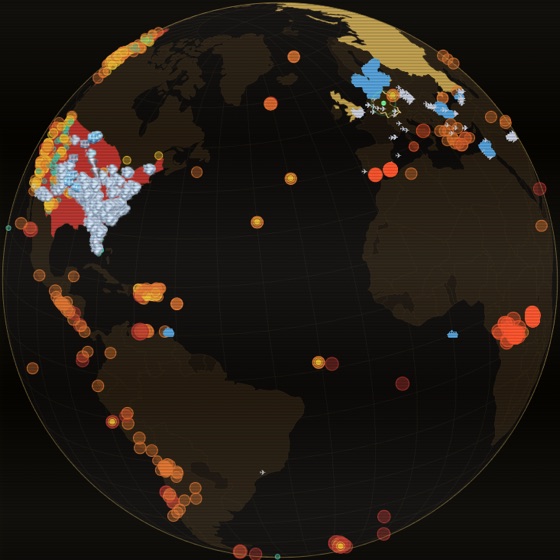 Schattenatlas — Globus mit Live-Ereignissen